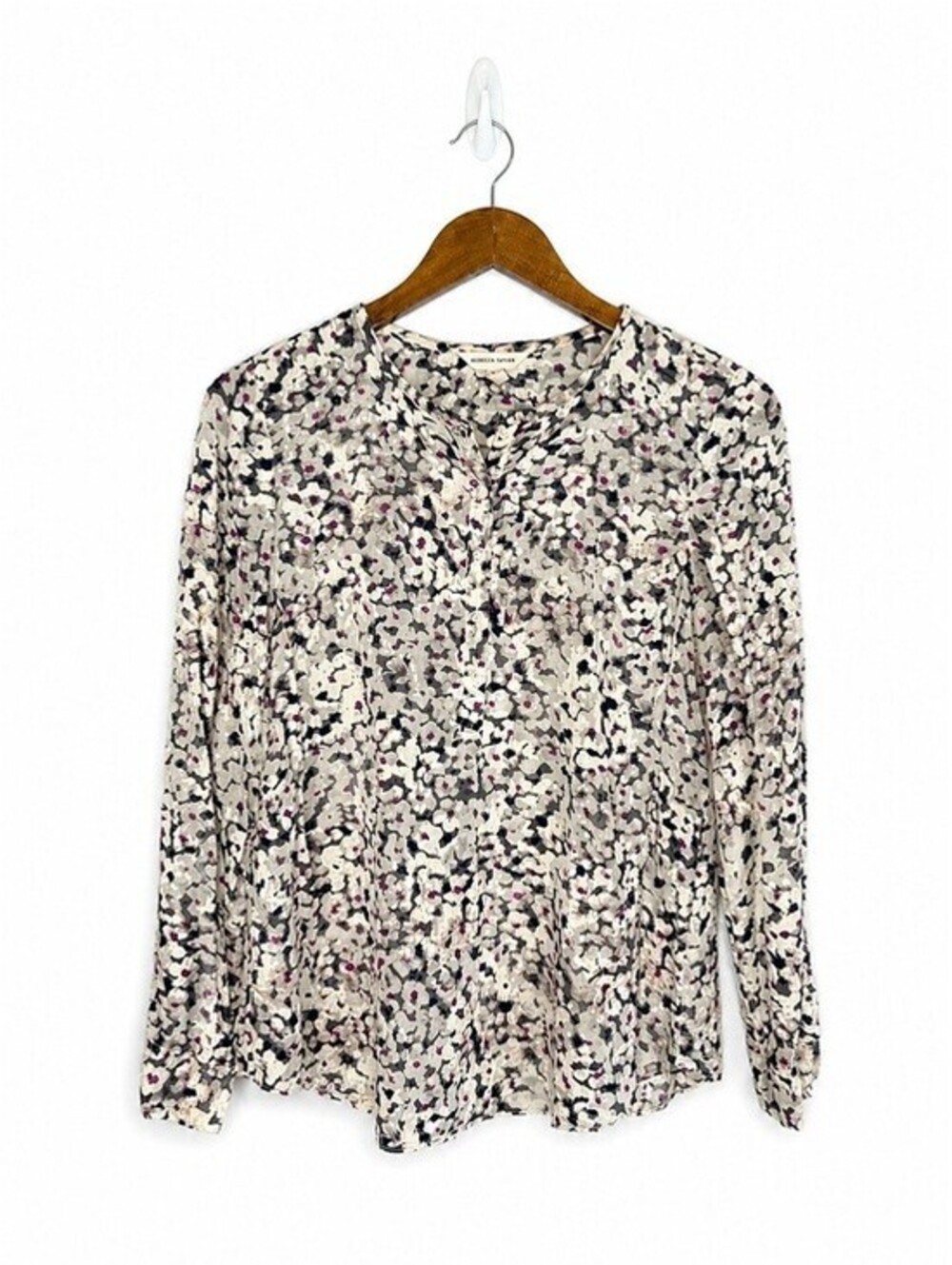 Rebecca Taylor Silk Cotton Floral Henley Blouse Women's Size 6 Long Sleeve